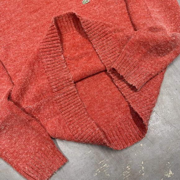 Lacoste Mohair Blend Fuzzy Sweater Crewneck Knit Lightweight Orange Small - Picture 6 of 6